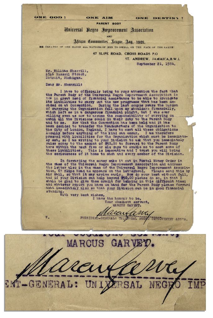 Marcus Garvey autograph
