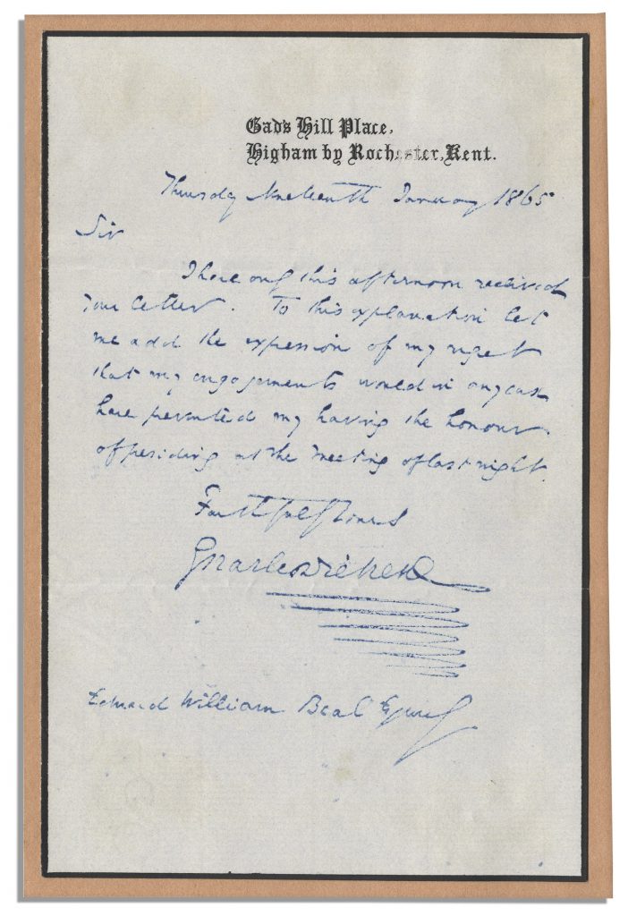 Charles Dickens signed letter