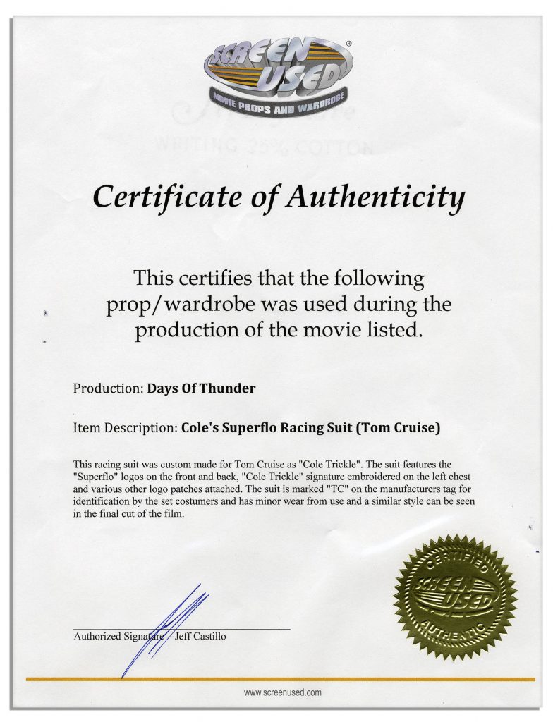 Paul Newman worn racing suit