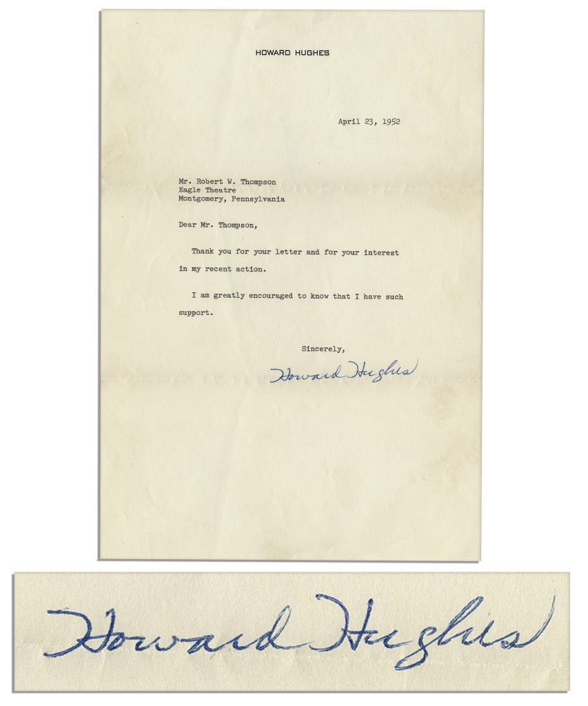 Howard Hughes signed letter 