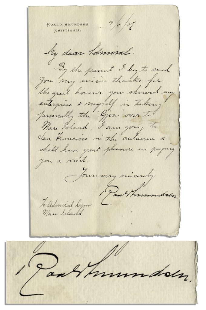 Roald Amundsen signed letter