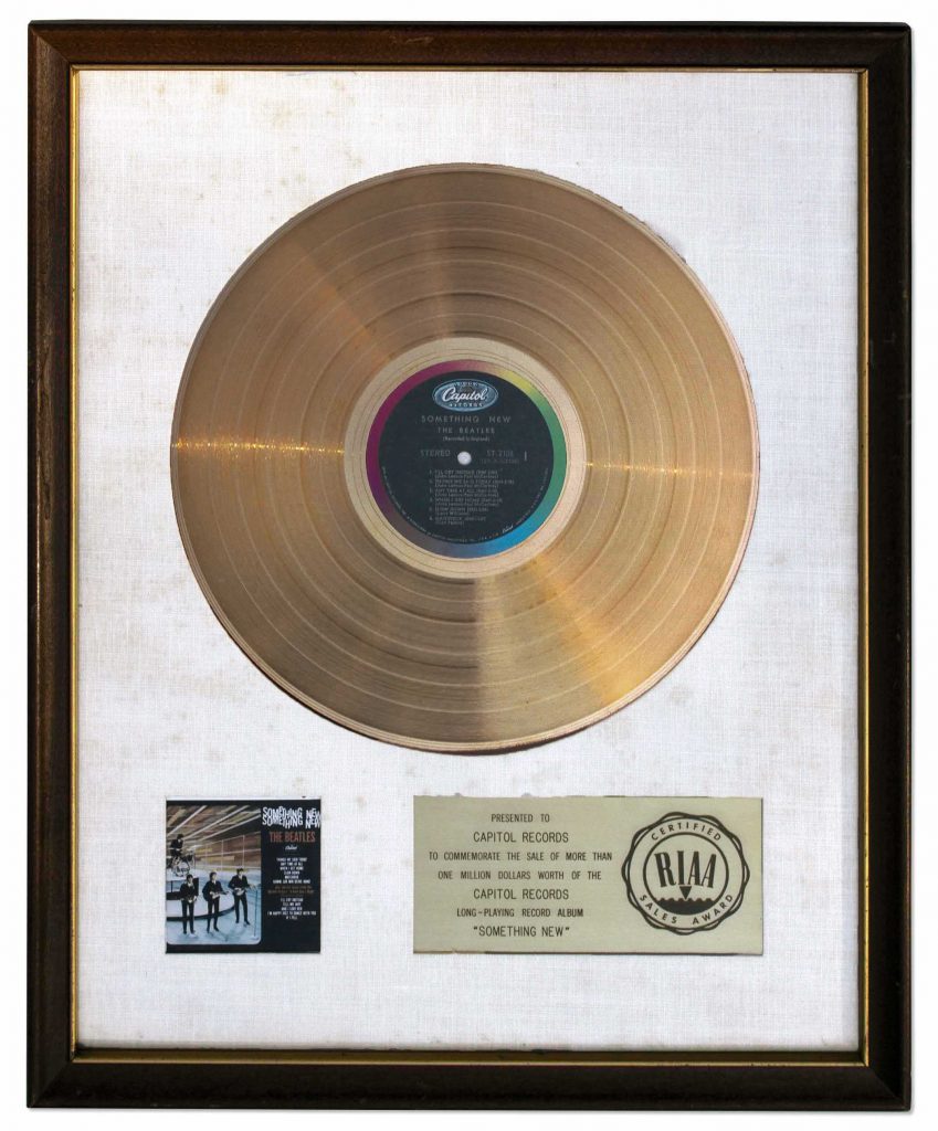 Beatles Something New RIAA White Matte Gold record
