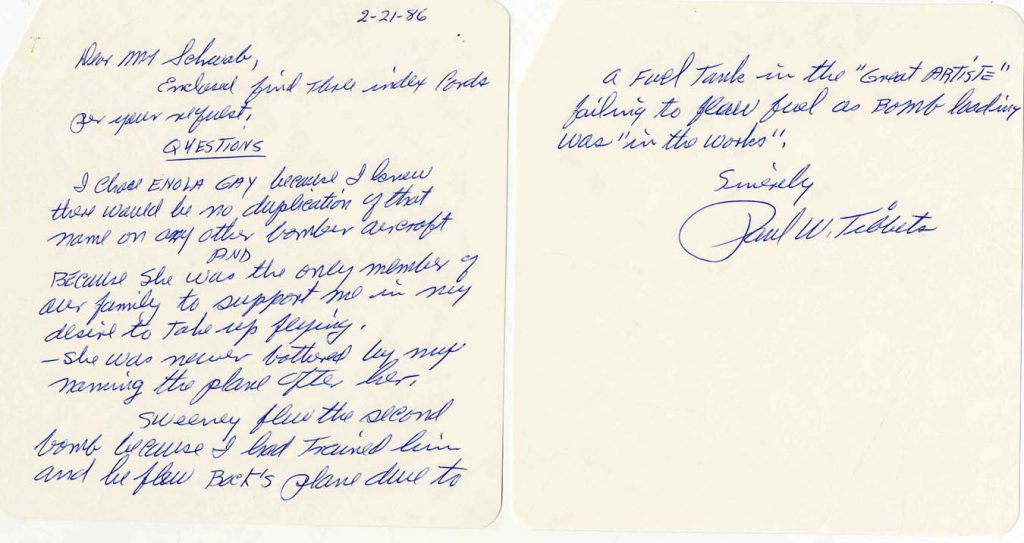 Paul Tibbets Atomic bomb signed letter