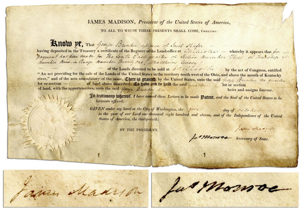 James Madison free frank signed
