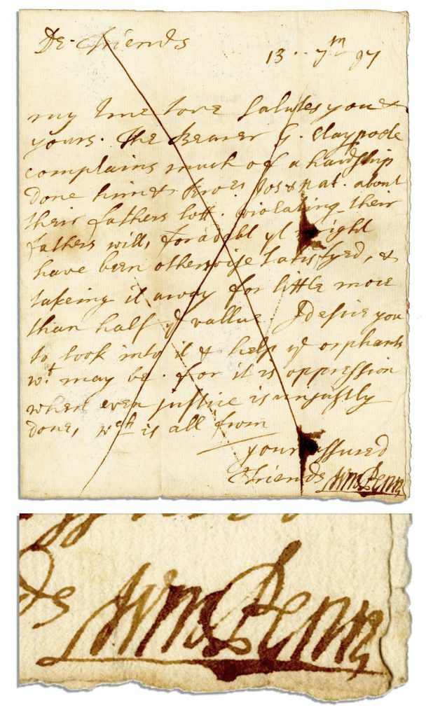 William Penn appointment document signed
