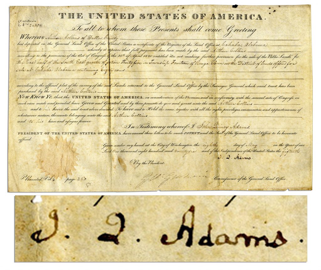 James Monroe John Quincy Adams autographed document