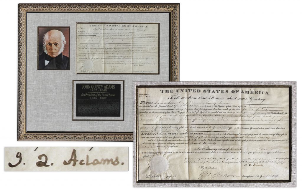  James Monroe John Quincy Adams document signed