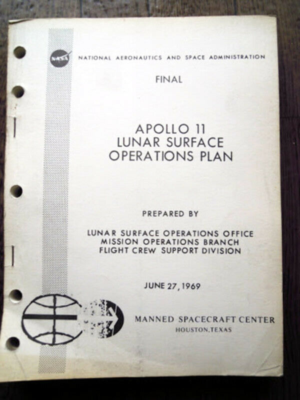 Manual cover reads "Apollo 11 Lunar Surface Operations Plan" and is dated June 27, 1969.