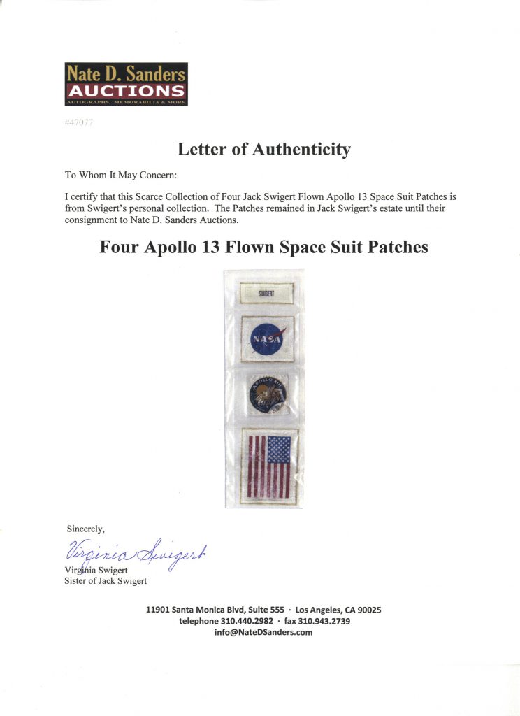 Apollo 11 beta cloth emblem flown 