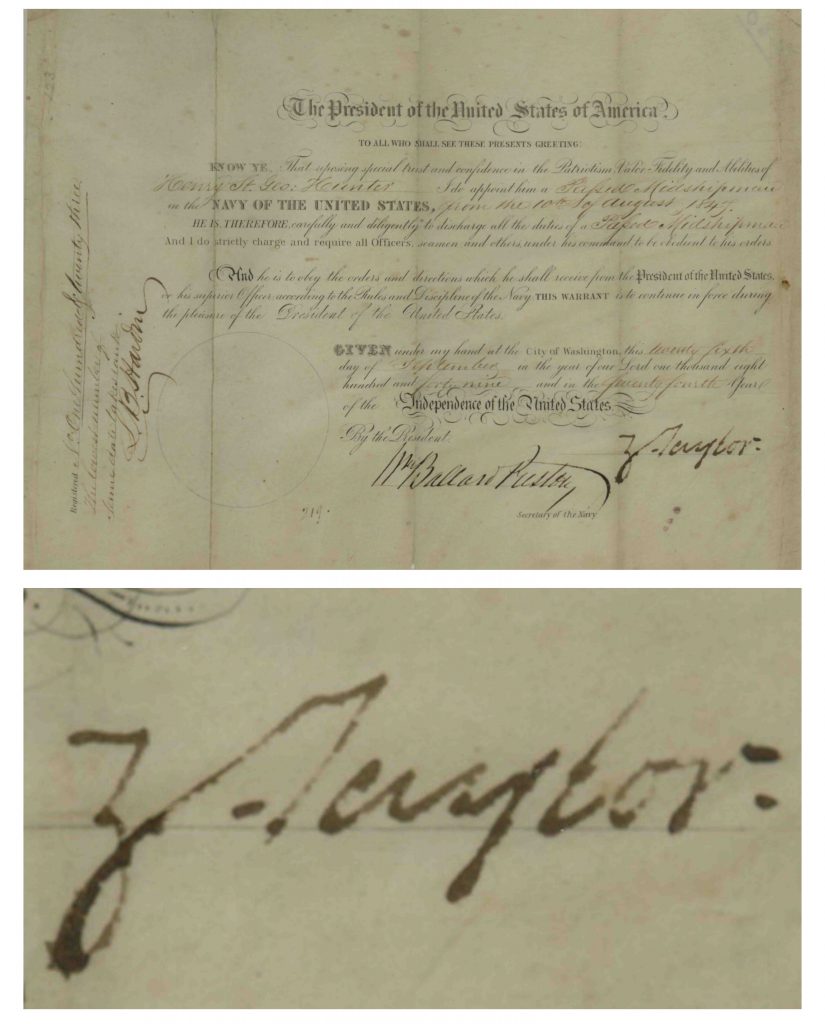 Zachary Taylor signed document as President