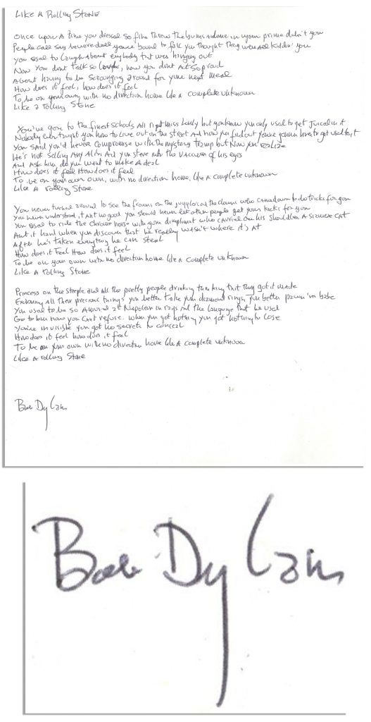 Genesis Phil Collins handwritten lyrics