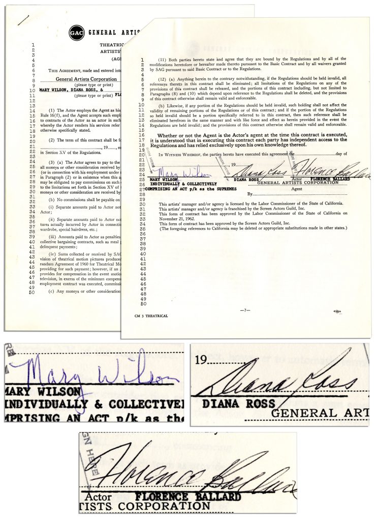 Supremes General Artists contract signed