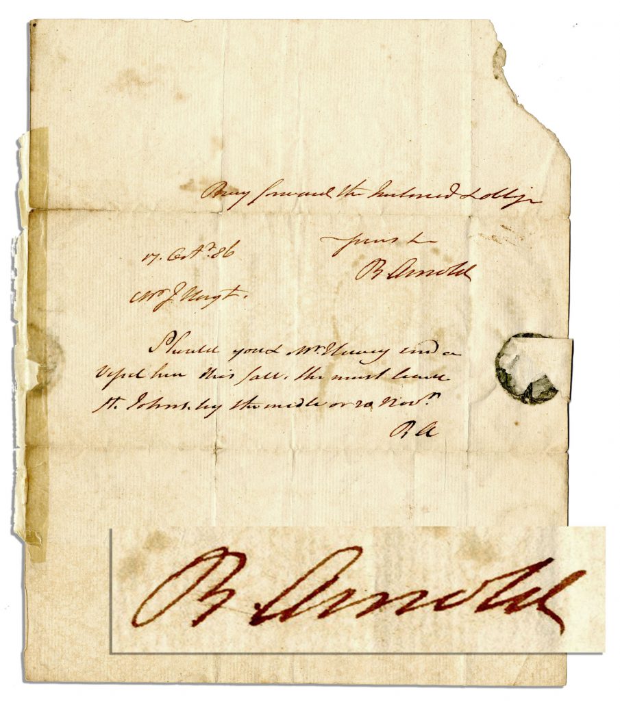 Benedict Arnold autograph letter signed