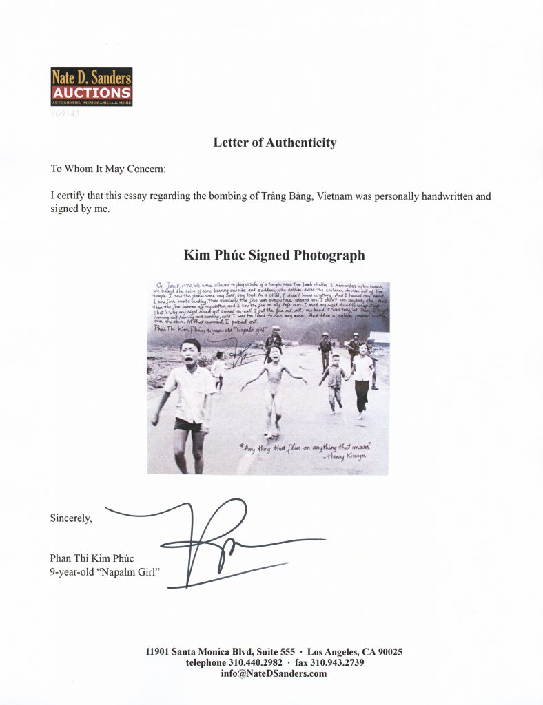 Kim Phuc Napalm Girl Signed Photo w Essay