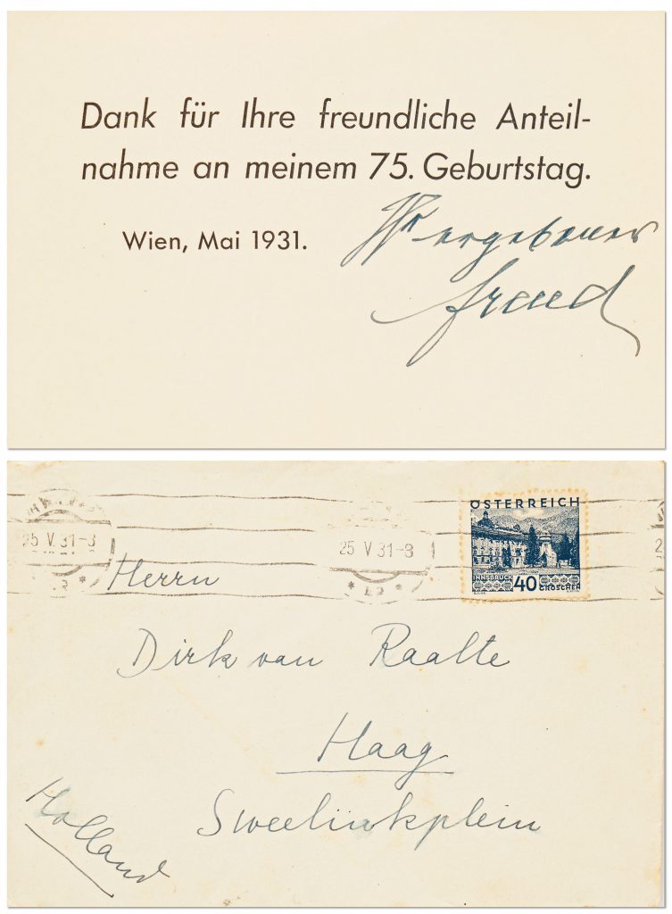 Sigmund Freud signed 75th birthday card