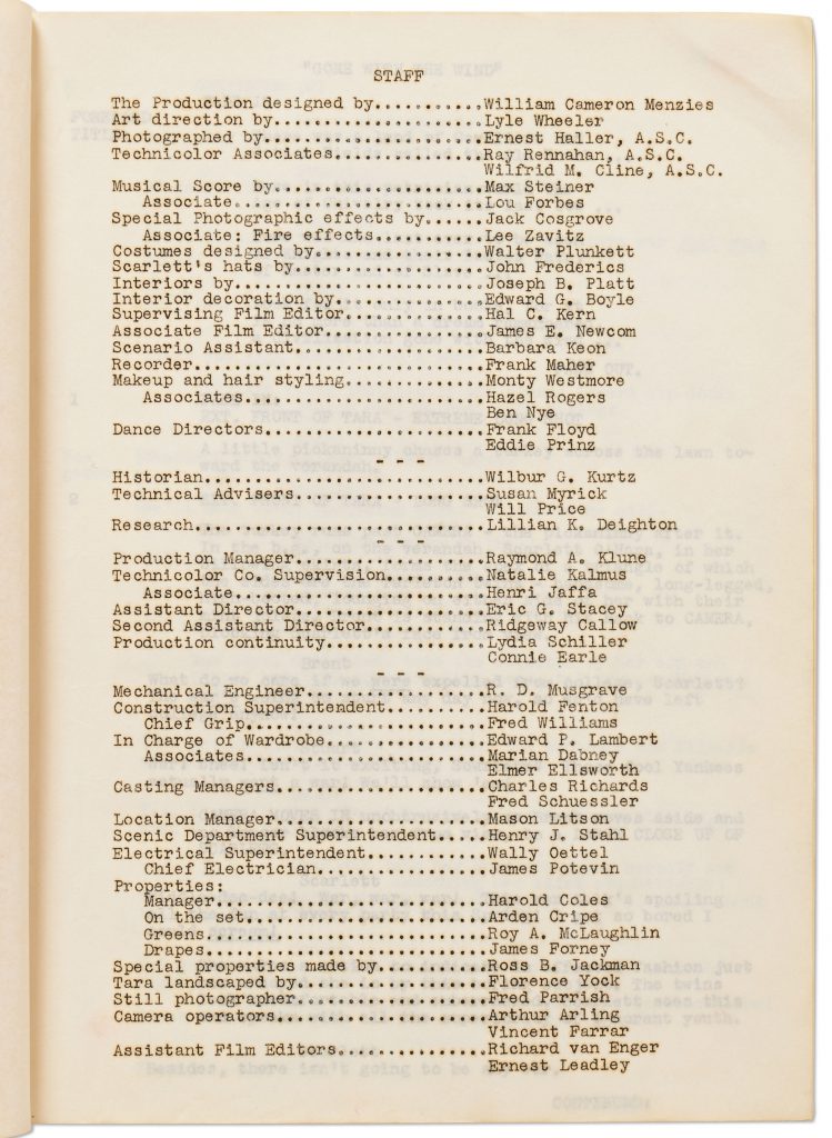 Gone With the Wind Final Shooting Script