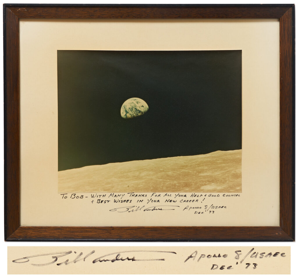 Bill Anders signed inscribed Earthrise photo