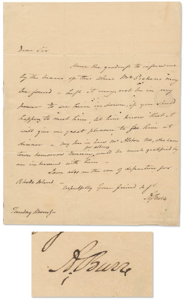 Aaron Burr signed letter