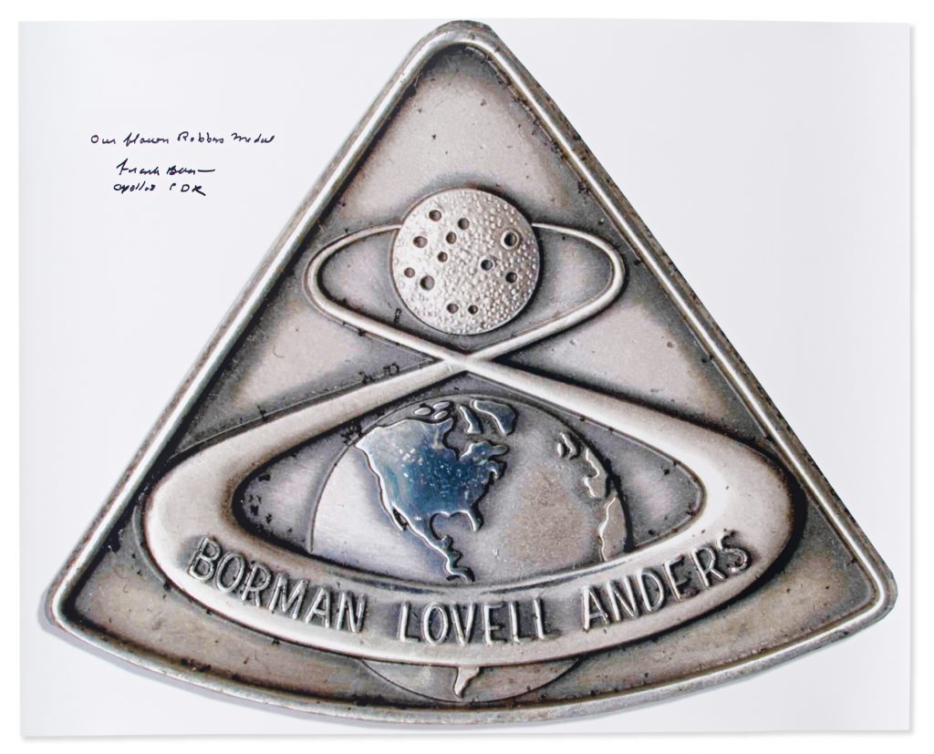 Frank Borman signed Robbins medal photo