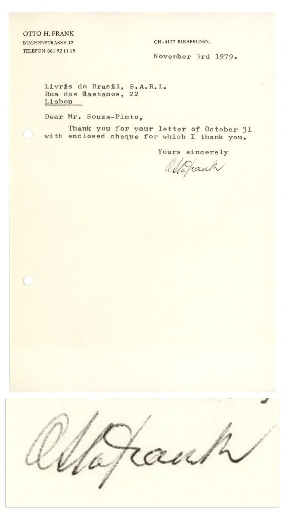 Otto Frank signed letter