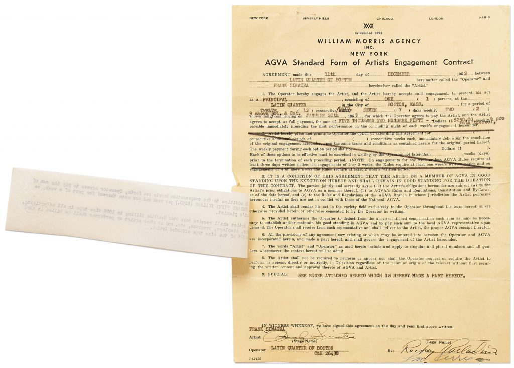 Frank Sinatra signed contract