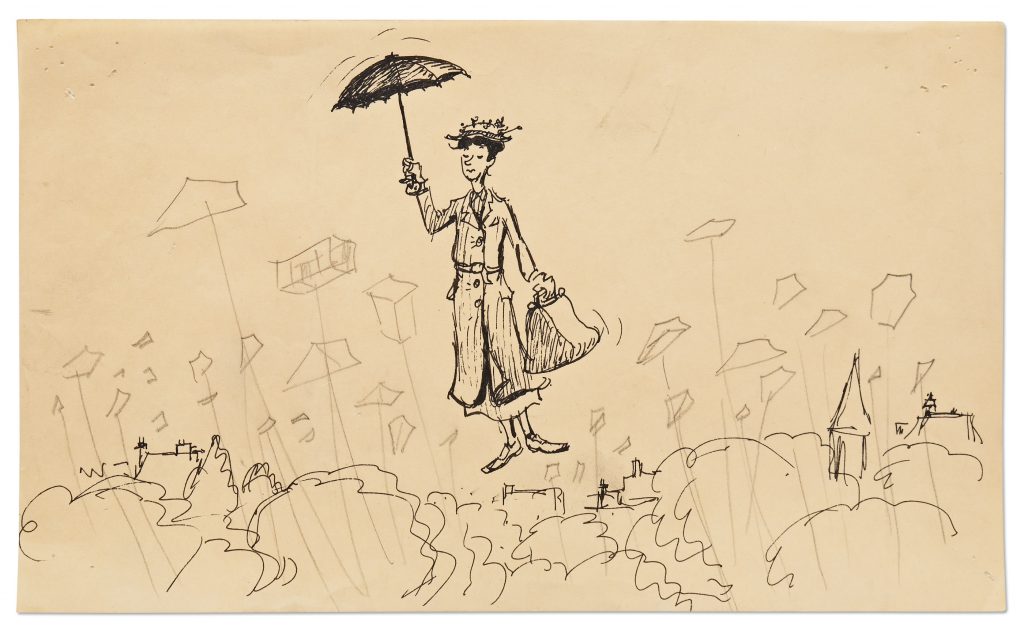 Mary Poppins flying umbrella costume sketch