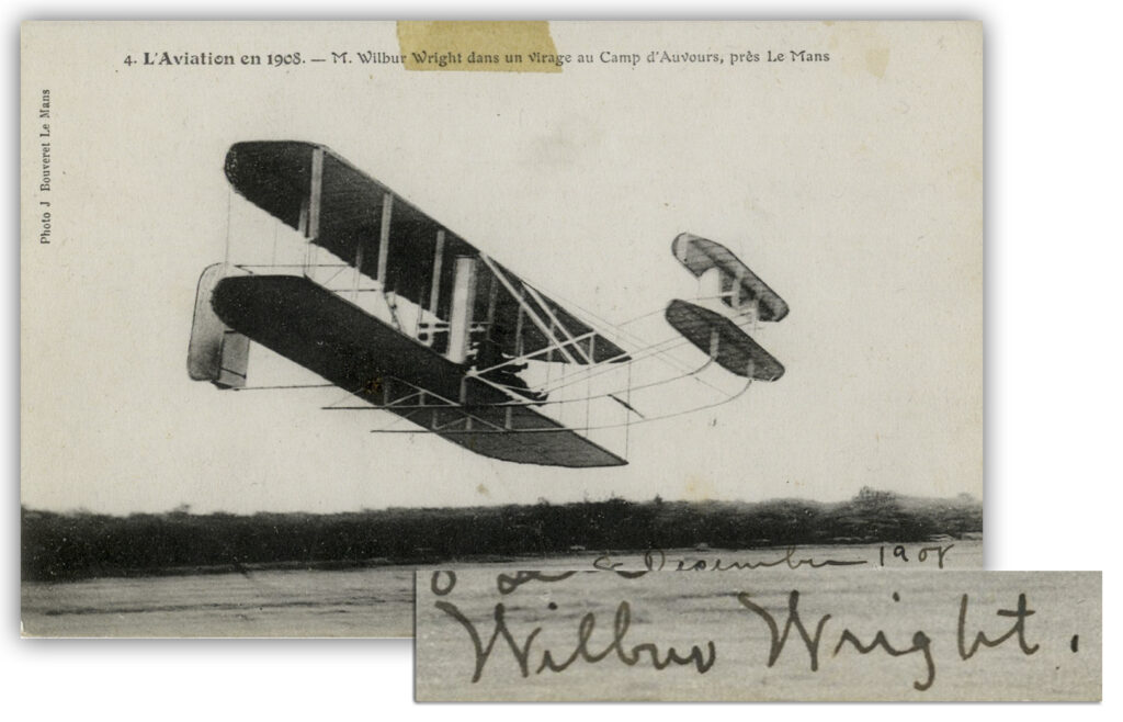 Wright Flyer midair in France and photo signed and dated by Wilbur Wright