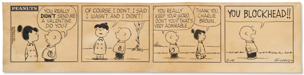 Valentine's Day daily Peanuts strip from 1959 sold for $35,750 at auction