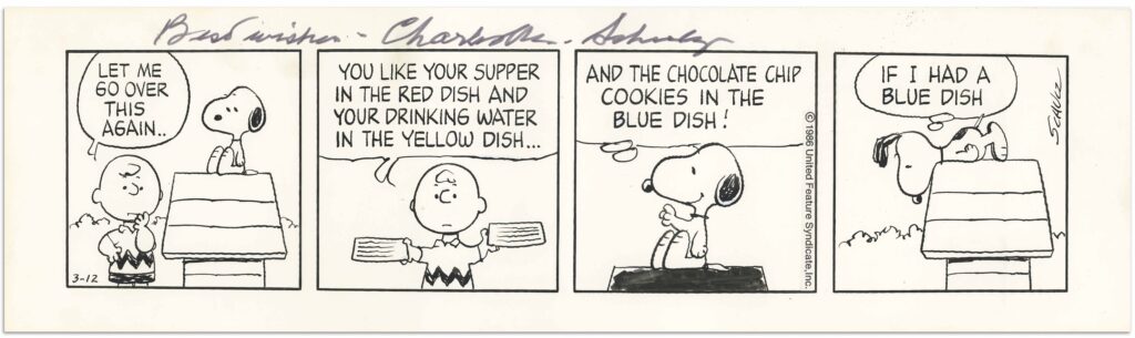 Four panel Peanuts daily strip from 1986 sold for $25,623 at auction
